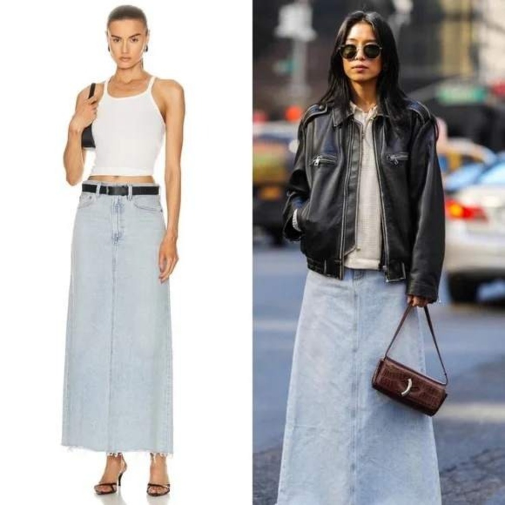 Agolde Light Blue Denim Maxi Skirt